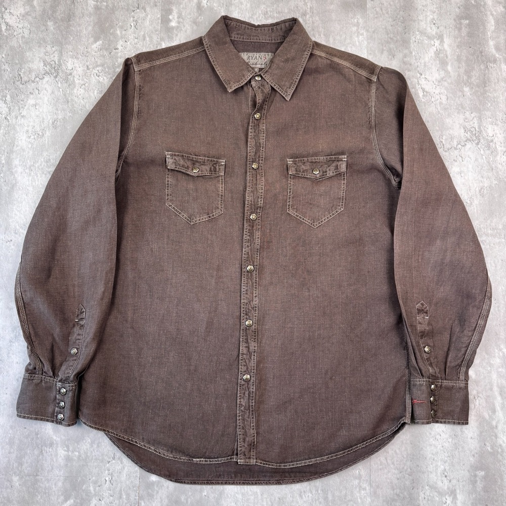 Ryan Michael Shirt Mens Large Linen Western Pearl Snap Pockets Embroidered